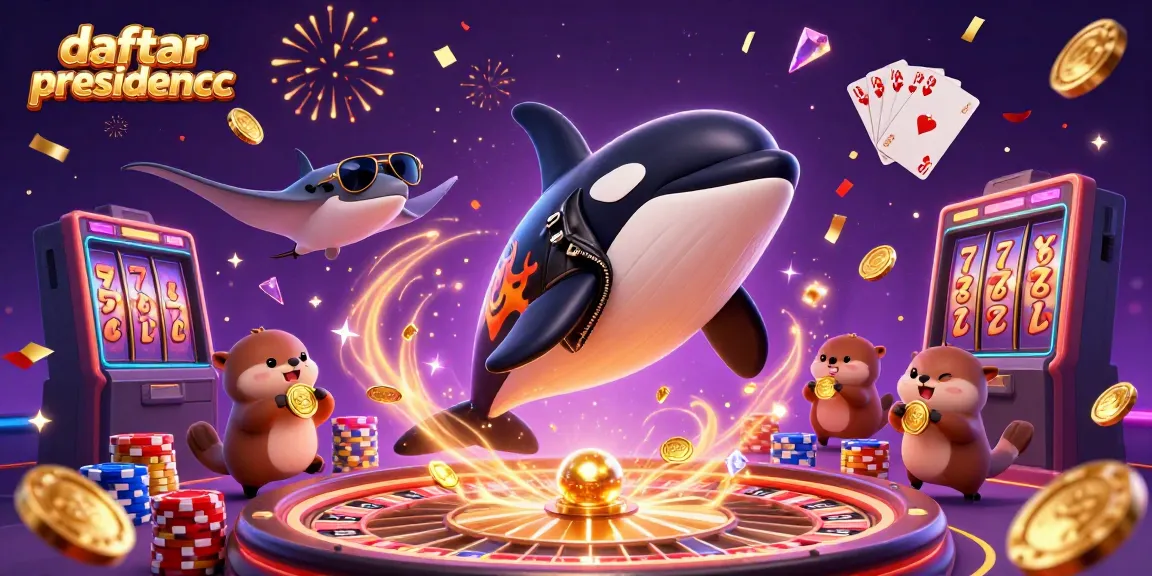 Engage in exciting wins with daftar presidencc at this vibrant 3D casino scene featuring dynamic characters and game elements.