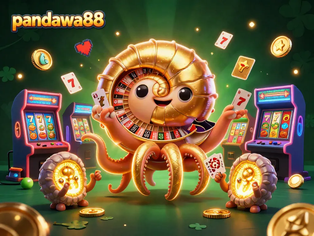 Pandawa88 menampilkan nautilus raksasa dan simbol slot di kasino, menangkap momen keberuntungan.