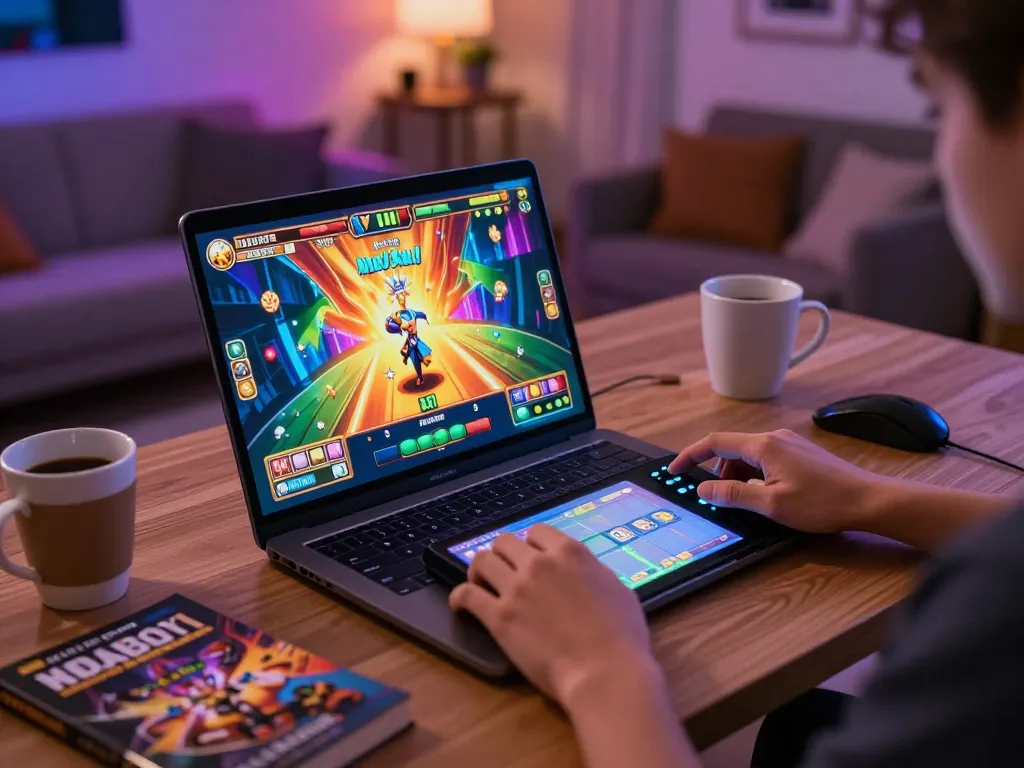 Orang yang bermain slot audio-visual di laptop sambil menikmati kenyamanan rumah, menunjukkan kesenangan dari permainan alfa 138