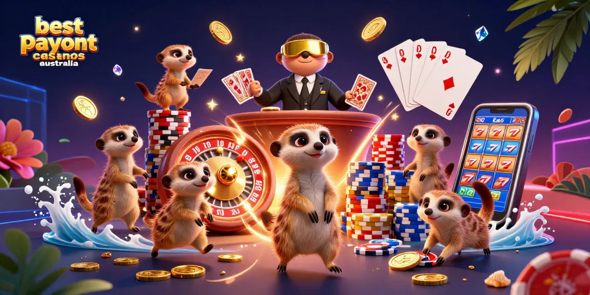 Experience excitement at the best payout casinos Australia with gaming meerkats and vibrant casino elements.