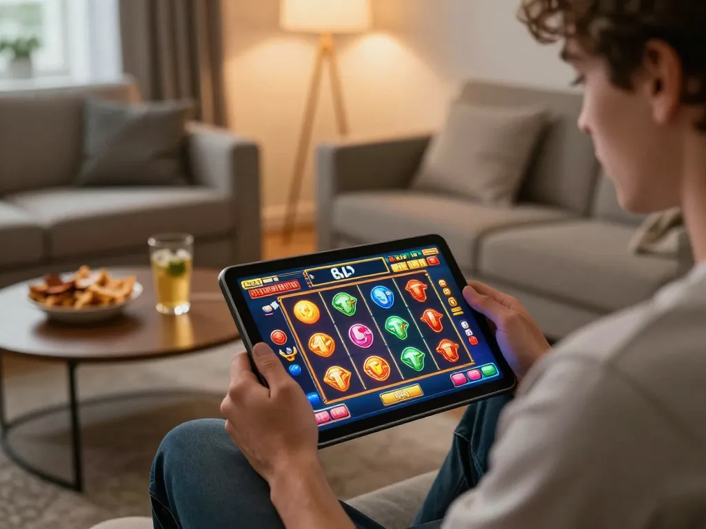 Player enjoying an exciting slot game on OKESLOT, showcasing mobile gaming excitement and vibrant visuals.