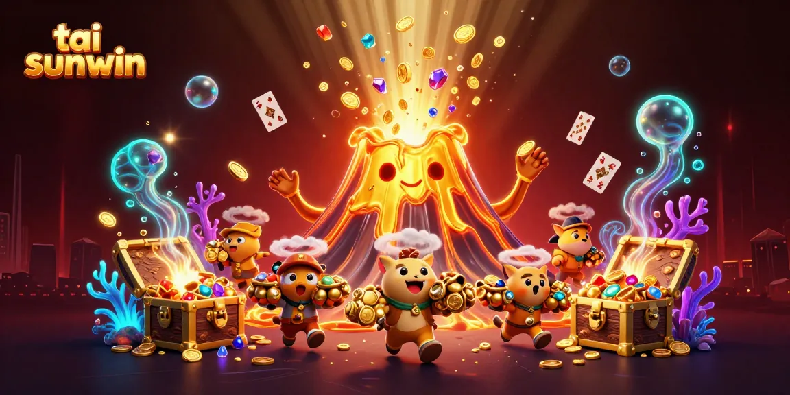 Engage with tai sunwin's captivating gaming experience as gold coins and treasure erupt from a volcano.