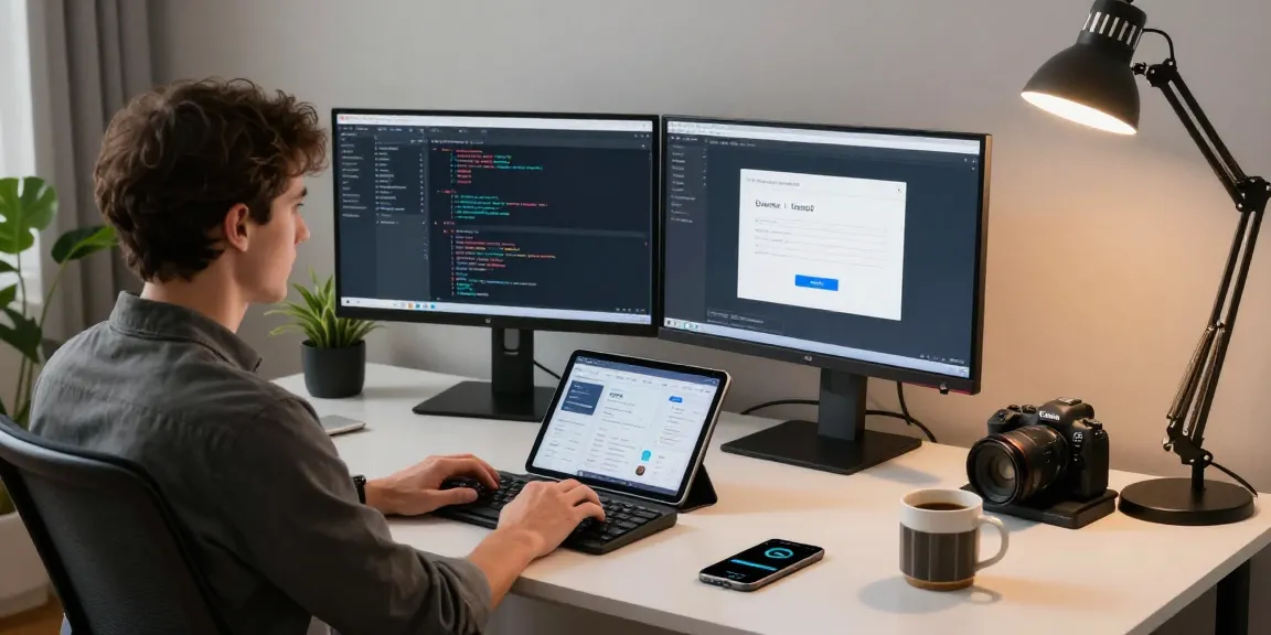 bro138 login scene featuring a professional user engaged with multiple screens in a modern workspace, focusing on digital security.