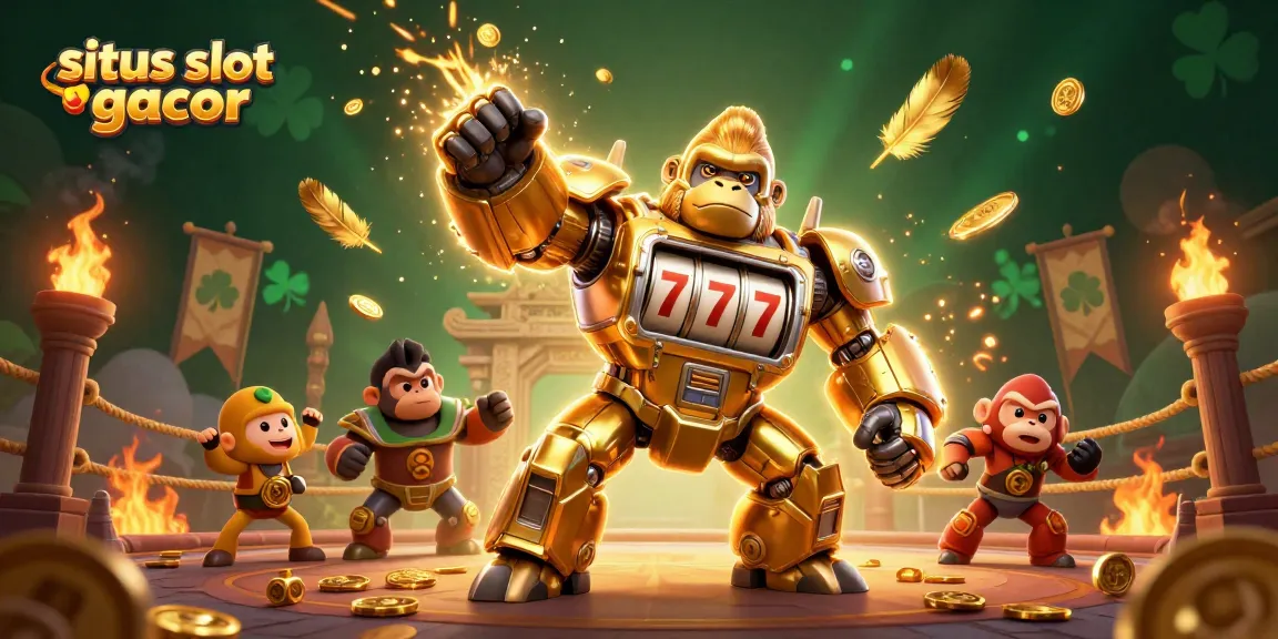 Engage with situs slot gacor excitement in a dynamic 3D casino scene featuring spinning slot machine reels.
