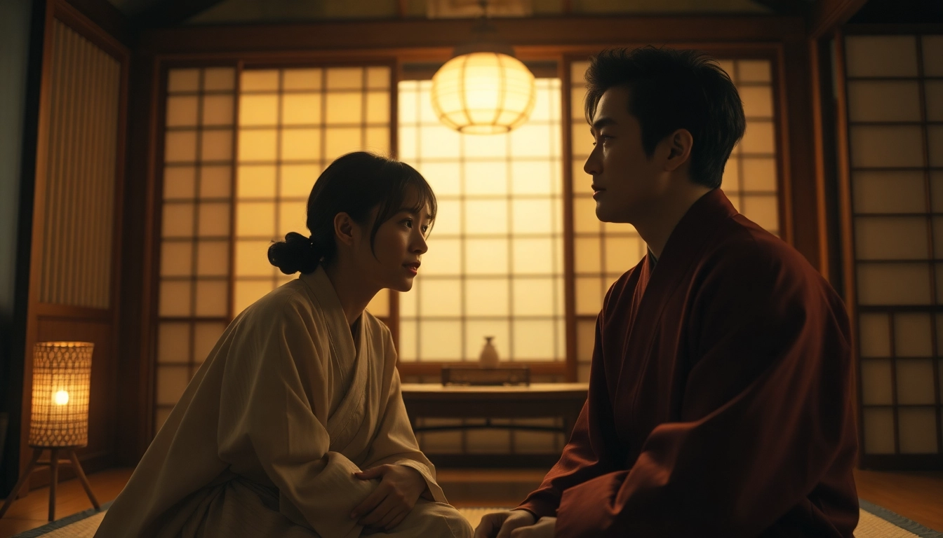 Aktor dalam film semi jepang menampilkan momen intim di ruang tradisional Jepang