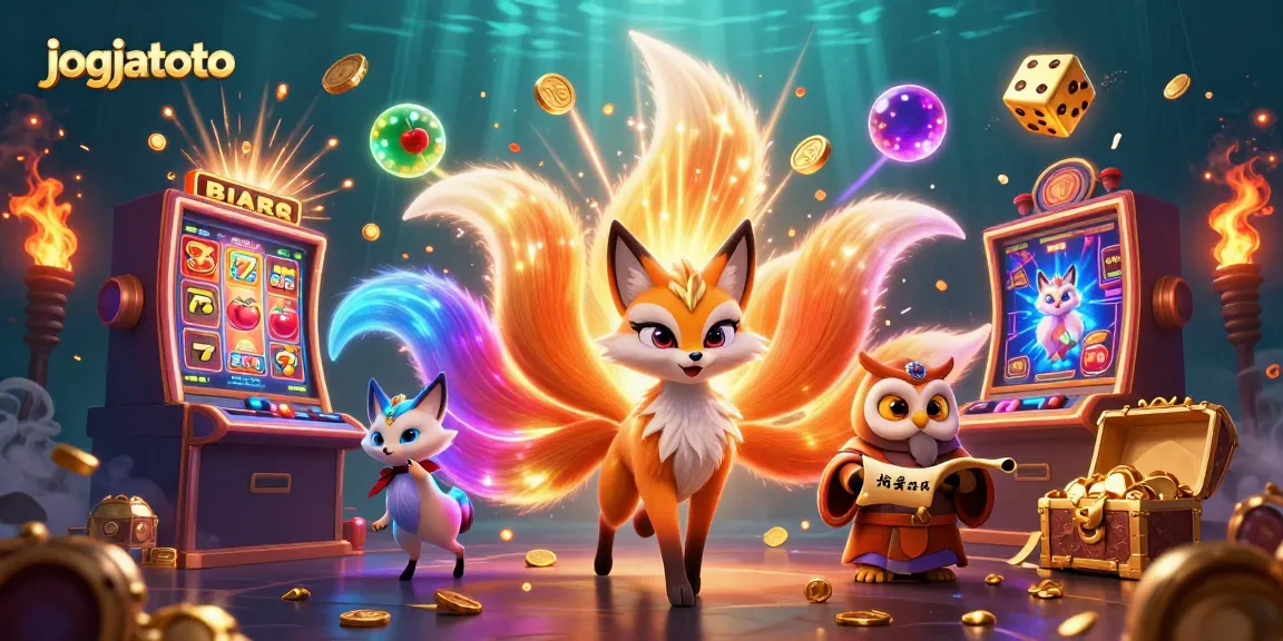 Engage with jogjatoto's thrilling slots and dynamic gameplay in this vibrant 3D illustration.