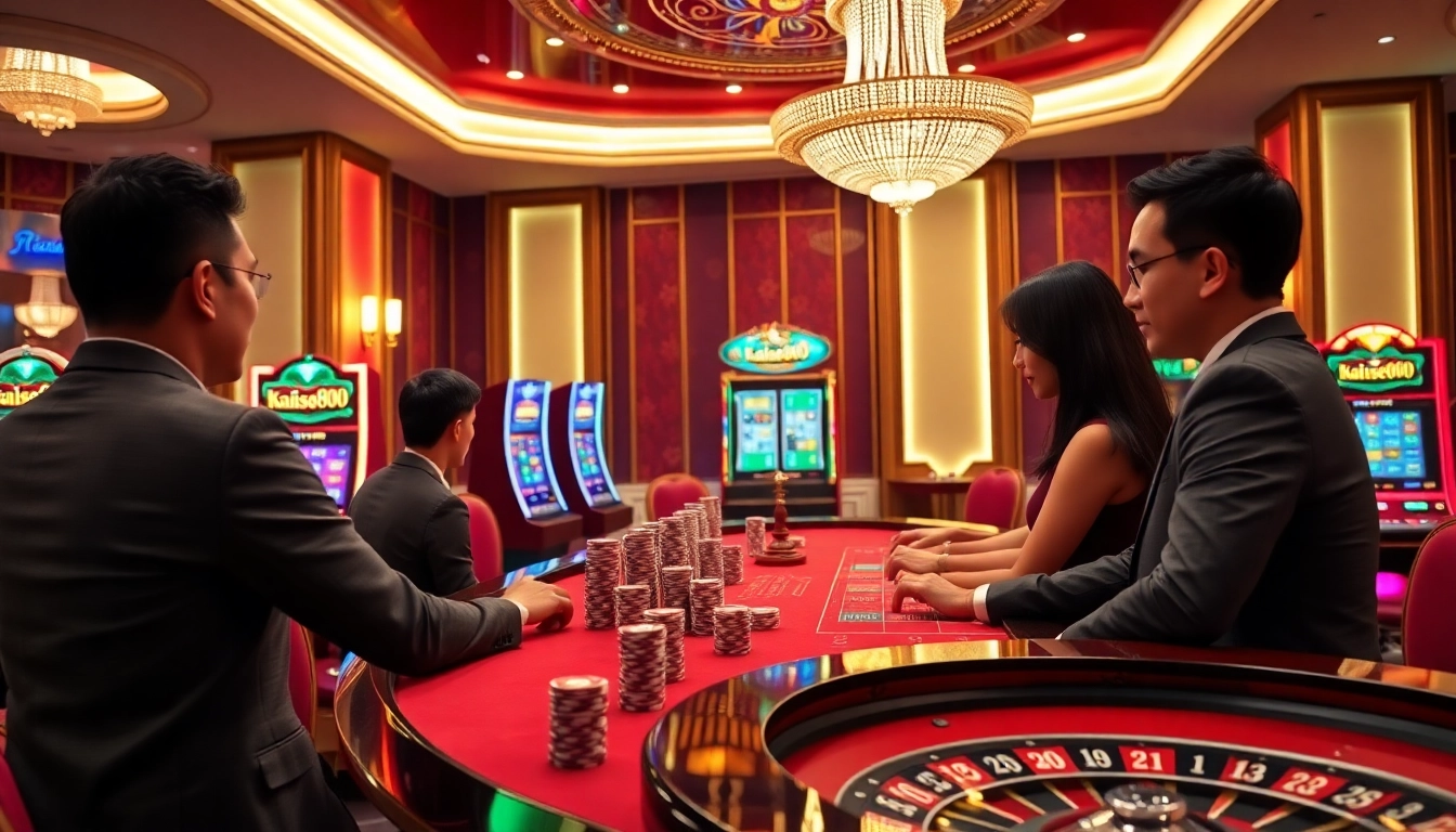 Experience the thrill of the kaisar888 slot in a luxurious casino setting with vibrant games and opulent decor.