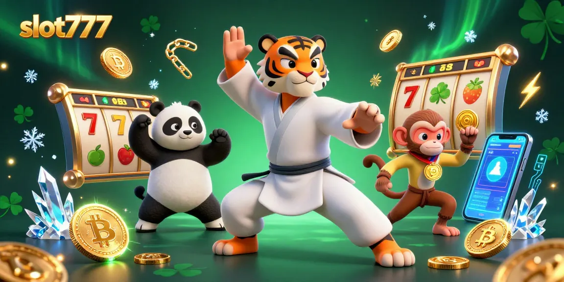 Menang besar dengan slot777! Nikmati permainan slot dan simbol keberuntungan dalam ilustrasi 3D yang memukau.