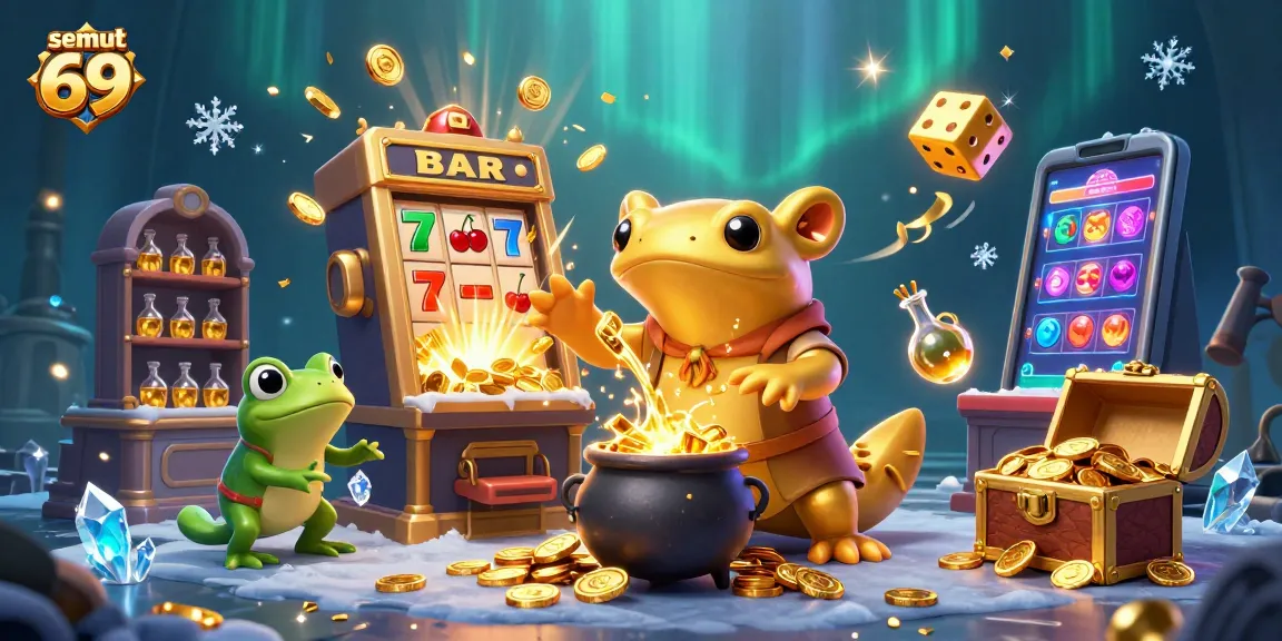 Semut 69 menghadirkan slot mesin berhadiah emas dalam ilustrasi kasino yang memukau.