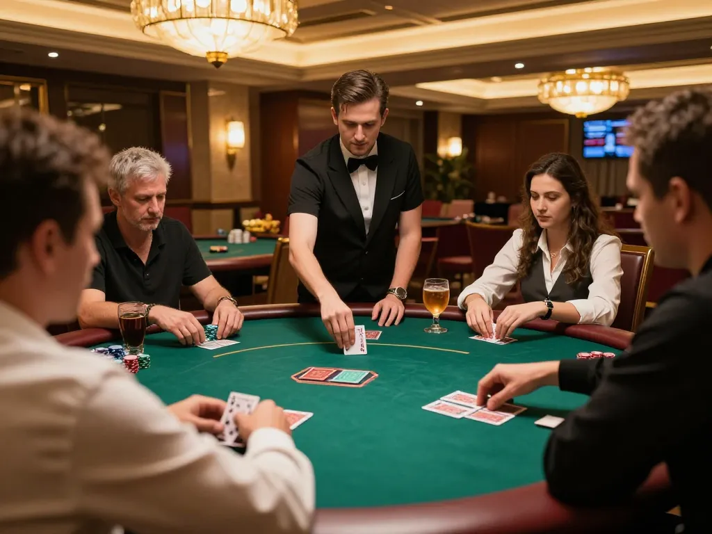 King88 players strategizing during a thrilling poker game in an upscale casino setting.