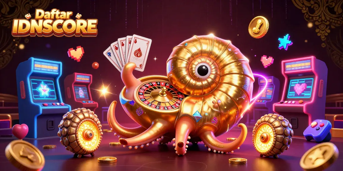 Experience the thrill of Daftar IDNSCORE with a vibrant 3D illustration showcasing exciting casino elements.