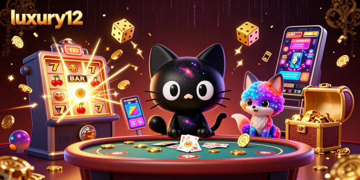 Experience luxury12 with a cosmic cat as it attracts winning casino chips in a vibrant illustration.