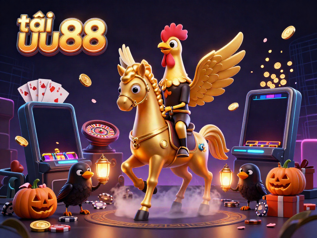 Experience an exciting midnight casino with tải uu88 featuring a golden rooster and mystical companions.