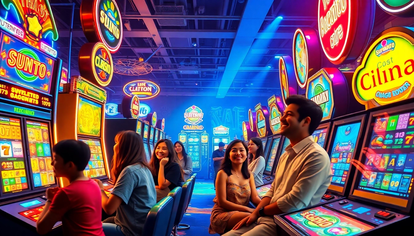 Players enjoying asupantoto's exciting online gaming environment featuring vibrant slot machines.