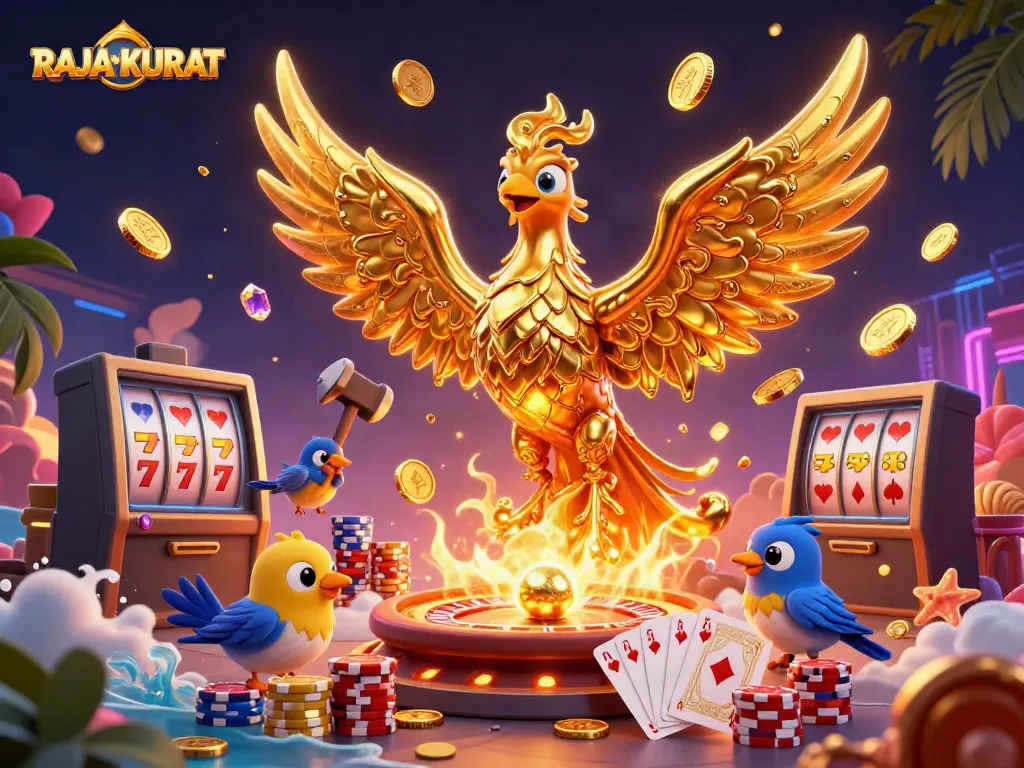 Experience RAJAAKURAT with a captivating phoenix scene showcasing vibrant casino elements.