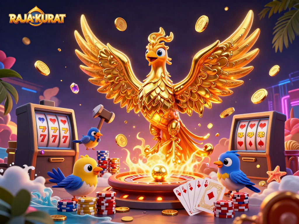 Experience RAJAAKURAT with a captivating phoenix scene showcasing vibrant casino elements.