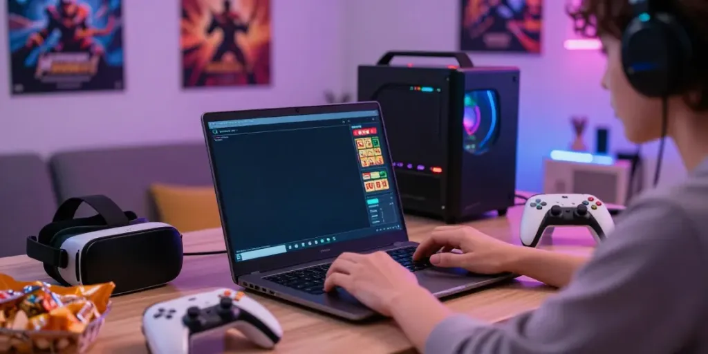 Pengalaman bermain dewitogel di rumah dengan laptop dan aksesori gaming yang menarik.