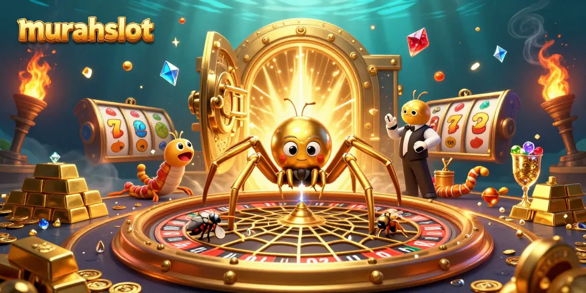 Place bets at murahslot featuring a golden spider and roulette web in a rich casino atmosphere.
