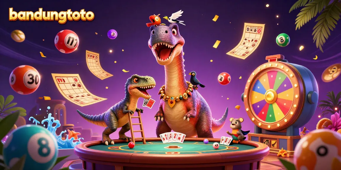 Engage with Bandungtoto by exploring vibrant games and bonus options, presented in a dynamic casino scene.