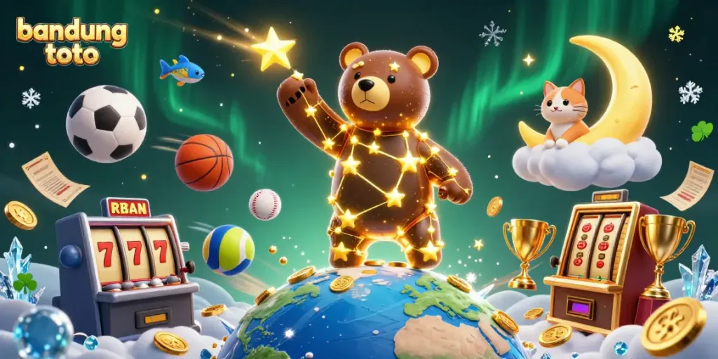 Experience thrilling wins at bandung toto with a 3D scene of luck, games, and vibrant casino elements