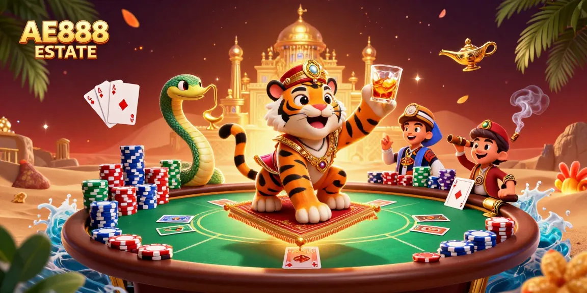 Win big at AE888 ESTATE with stunning 3D Arabian-themed casino illustration