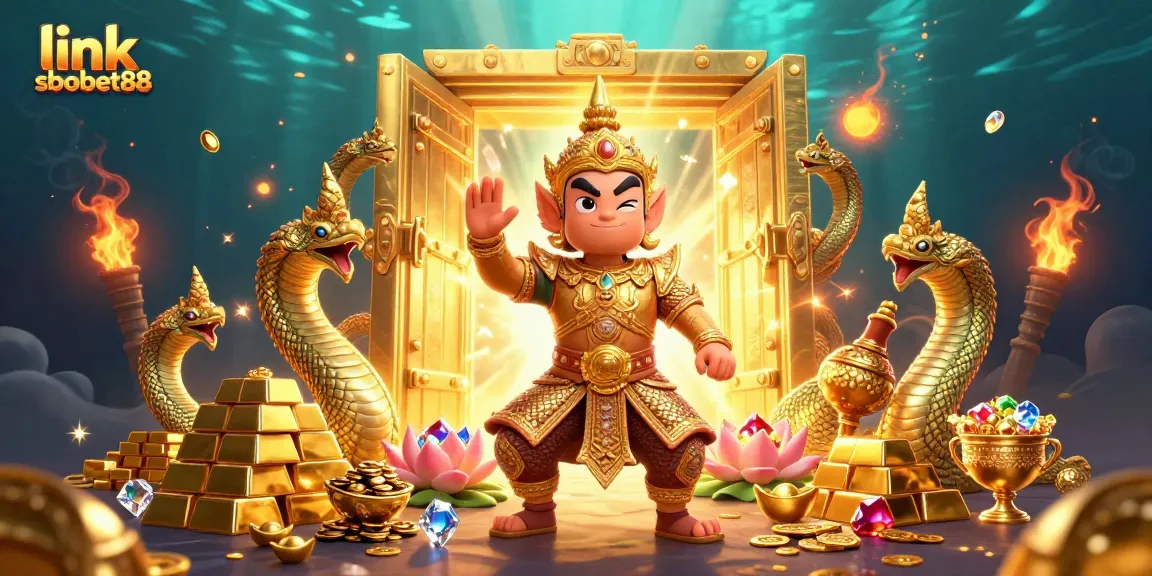 Engage with link sbobet88 to uncover thrilling betting opportunities amid a golden treasure scene.