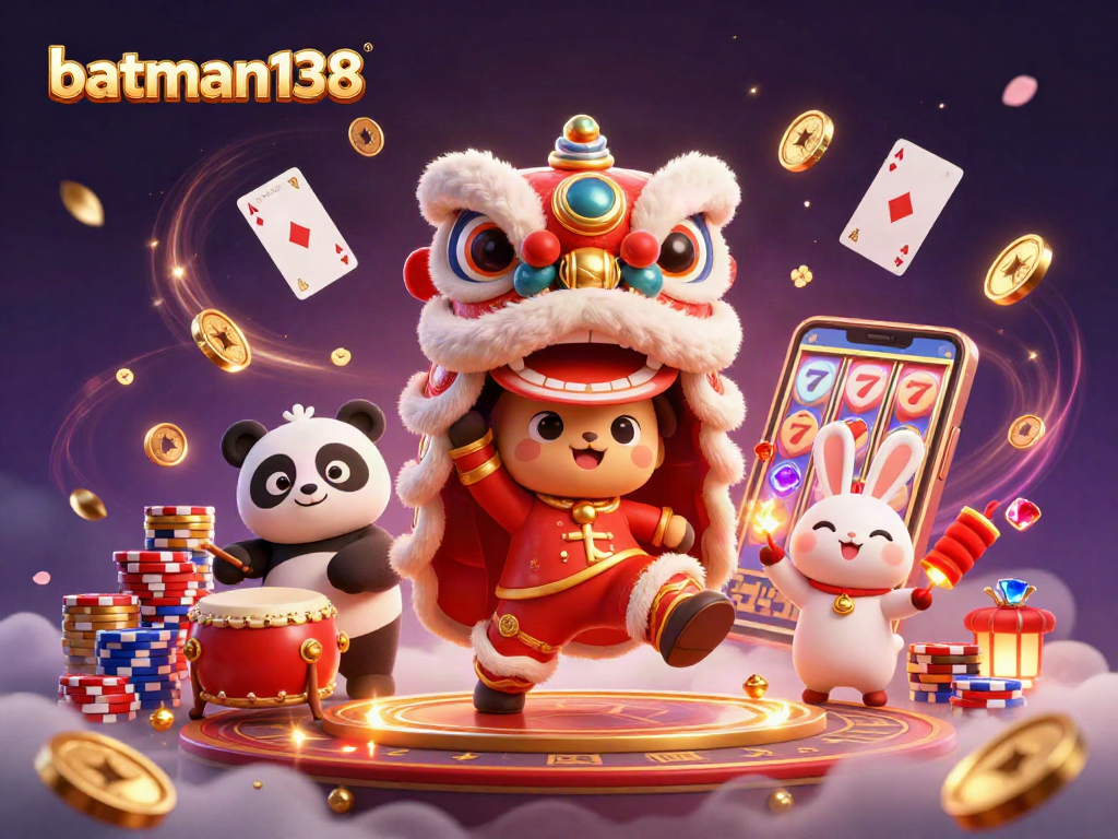 Experience the thrills with batman138 in this vibrant, dynamic casino-themed 3D illustration.