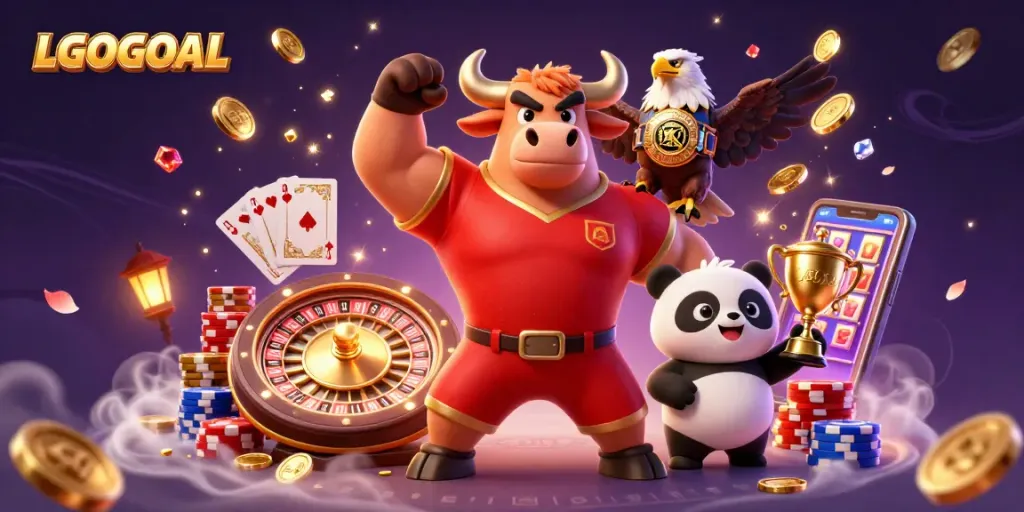 Experience the thrill of gaming with LGOGOAL's vibrant casino illustration featuring exciting characters and elements.