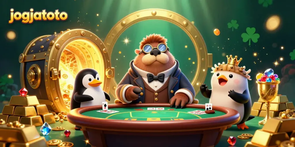 Experience thrilling gameplay with jogjatoto amidst colorful characters at an underwater casino table.