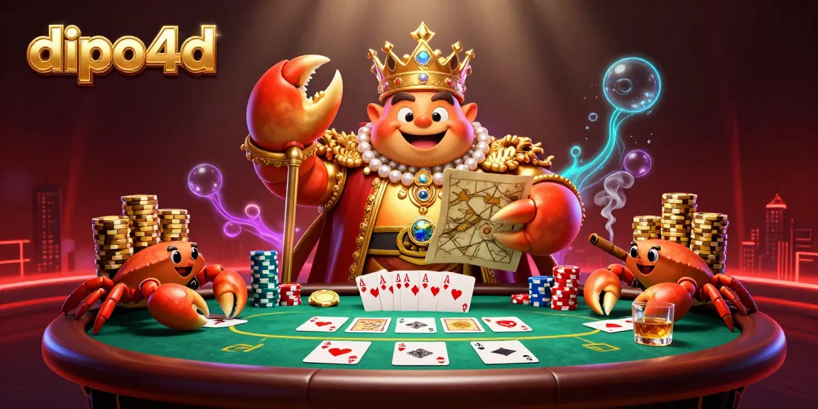 Join the dipo4d royal poker battle with a golden crab emperor and his crab servants.