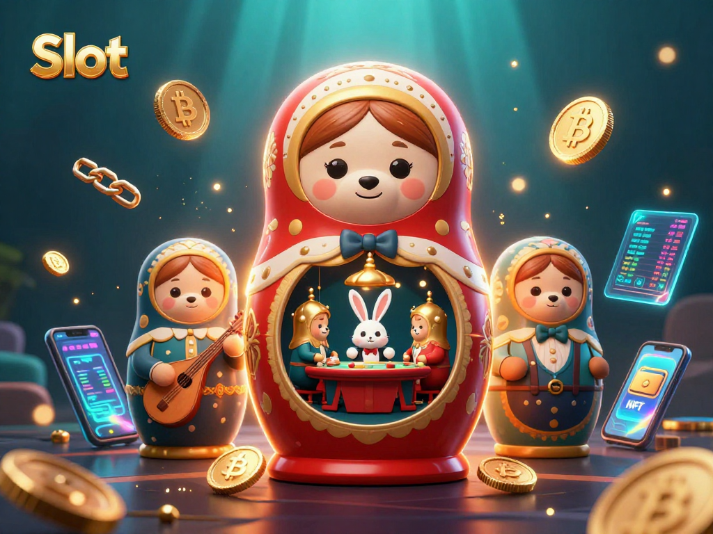 Experience the excitement of Slot with engaging 3D bears and neon accents in a casino-themed illustration.