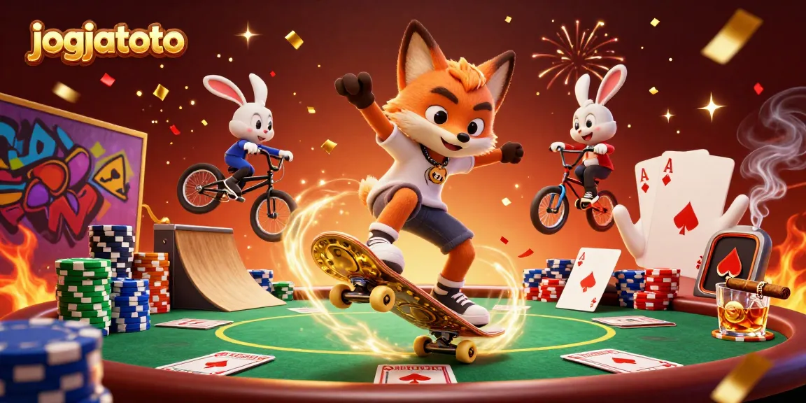 Experience the thrill of jogjatoto in a vibrant 3D casino scene with dynamic characters and gaming elements.