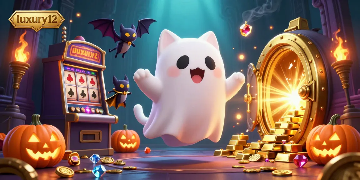 Experience the enchanting world of luxury12 with a friendly ghost cat and treasures glowing in this haunted casino.