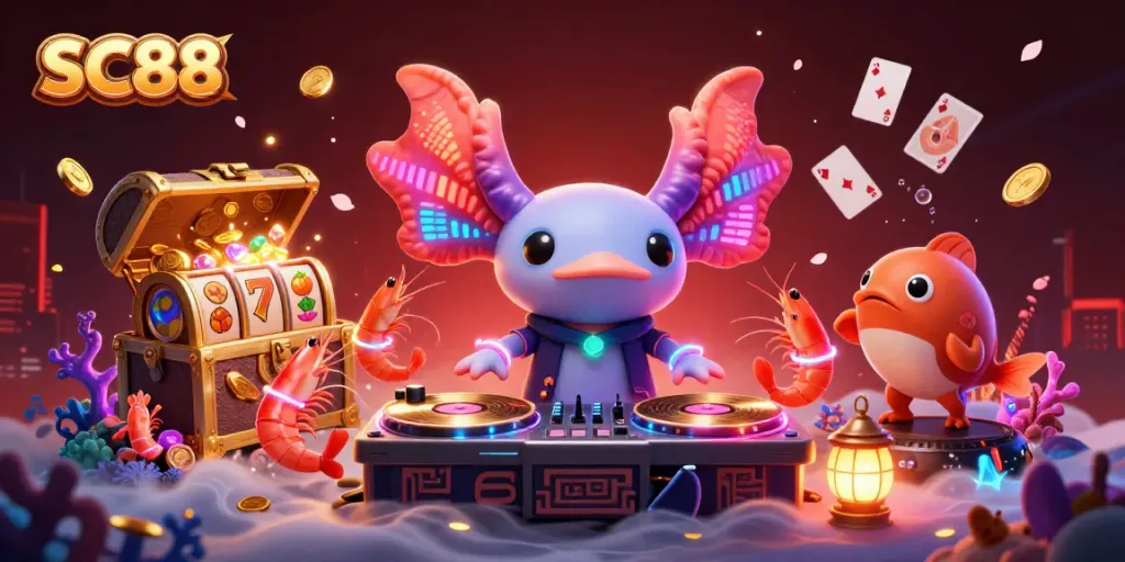 SC88 captures the vibrant energy of a casino with a neon-themed underwater DJ scene.