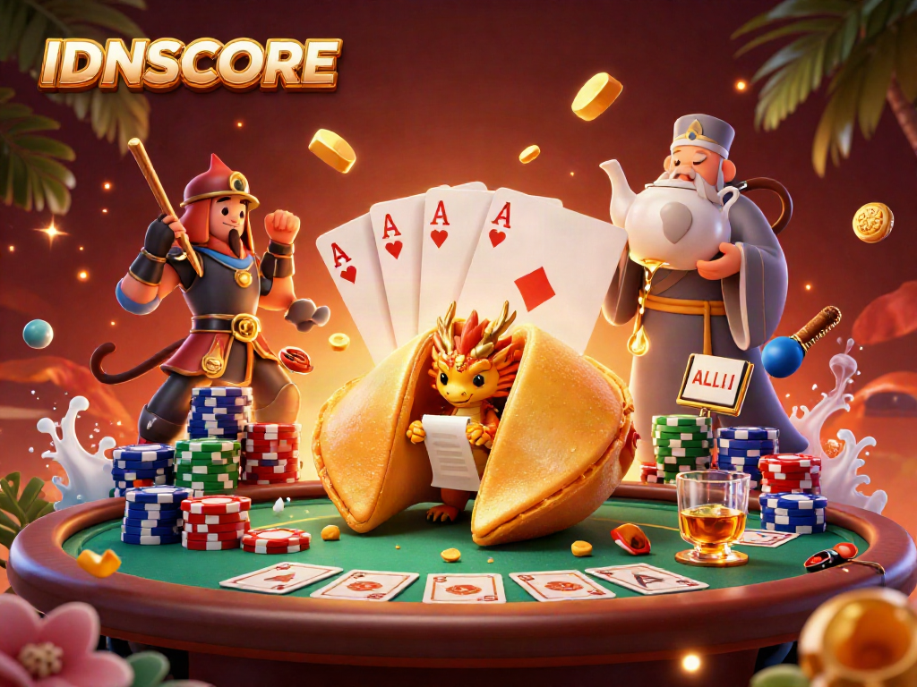 Experience IDNSCORE's vibrant online casino magic with dynamic characters and poker elements.