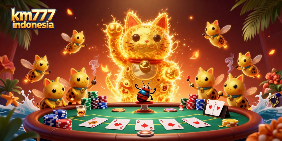 Experience vibrant gameplay with km777 indonesia's dynamic lucky cat casino art filled with poker elements.