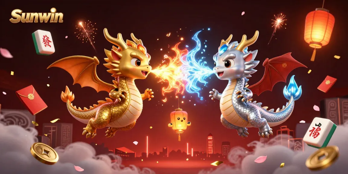 Experience the thrill of winning at Sunwin with animated dragons embodying luck and fortune in a vibrant casino.