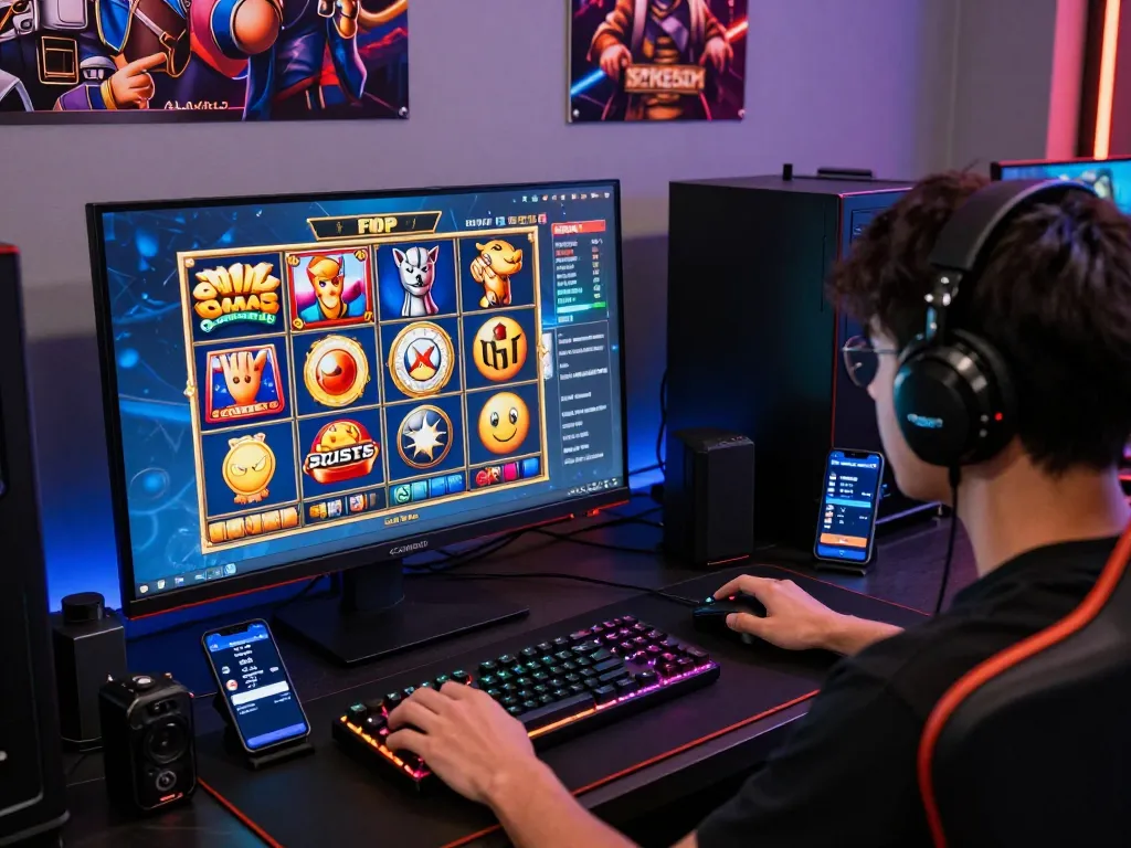 Pemain menikmati permainan slot online virus88 dalam pengaturan permainan yang cerah.