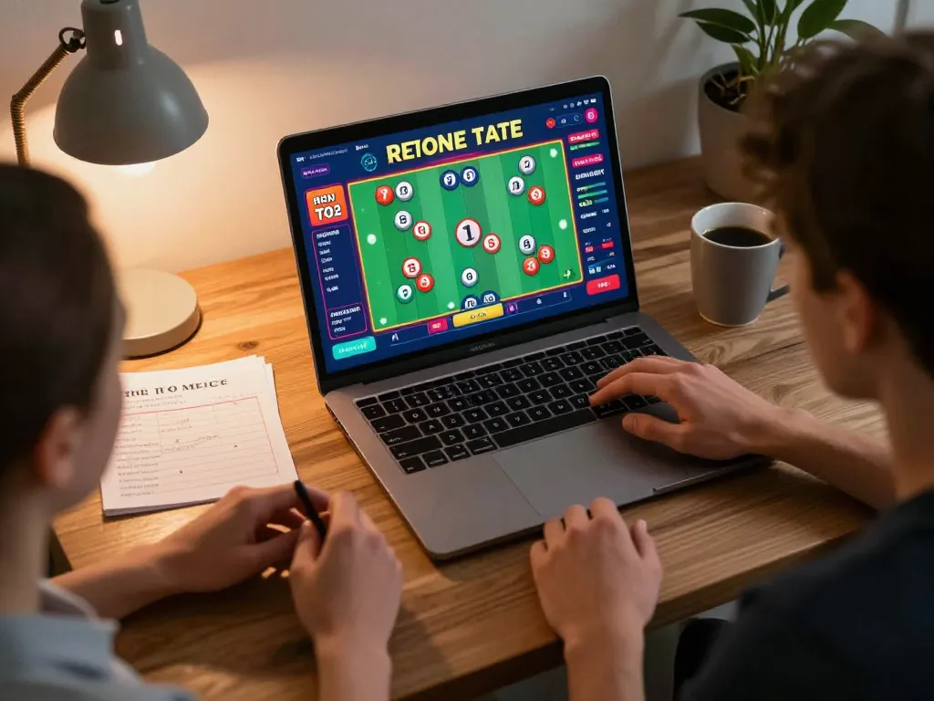 Engaging with situs toto online gaming, players analyzing strategies on their laptops.