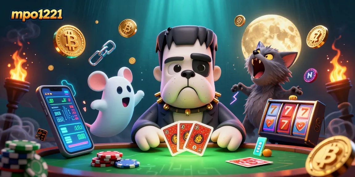 MPO1221 menampilkan segala keseruan kasino dengan anjing Frankenstein 3D, si kucing werewolf, dan elemen slot yang memikat.