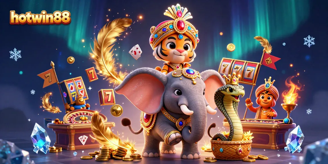 Experience the thrill of hotwin88 with an immersive 3D casino illustration featuring vibrant games and characters.