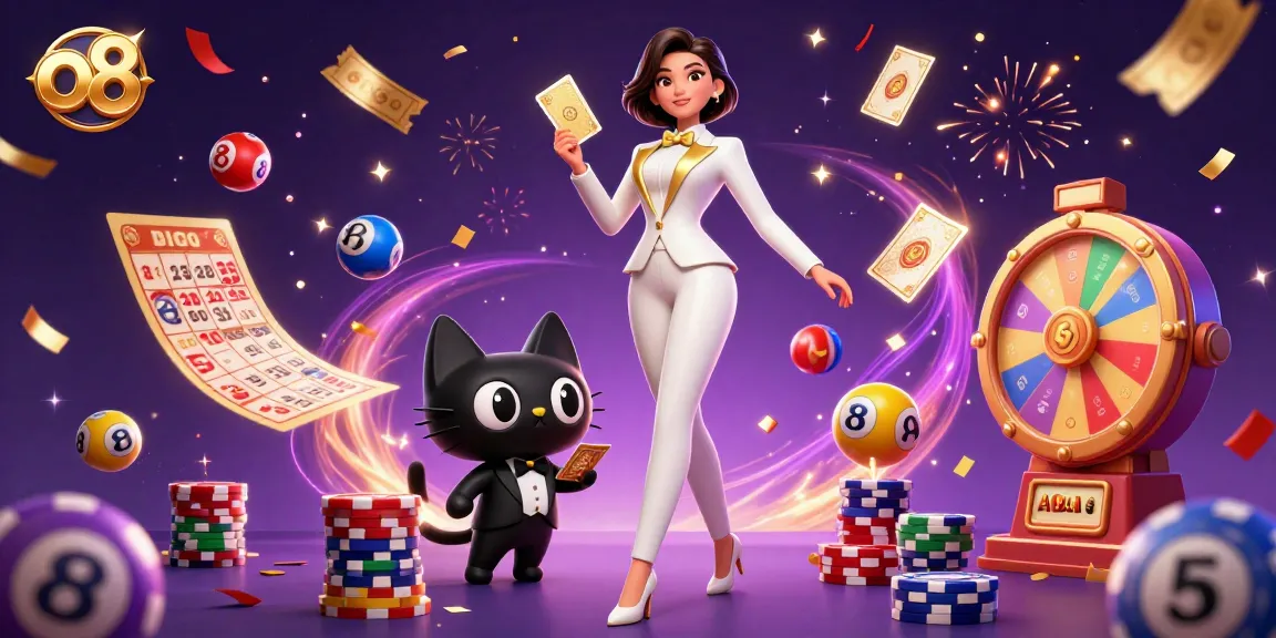 Join the thrilling action at o8, where a glamorous woman shuffles golden cards amidst dynamic casino elements.