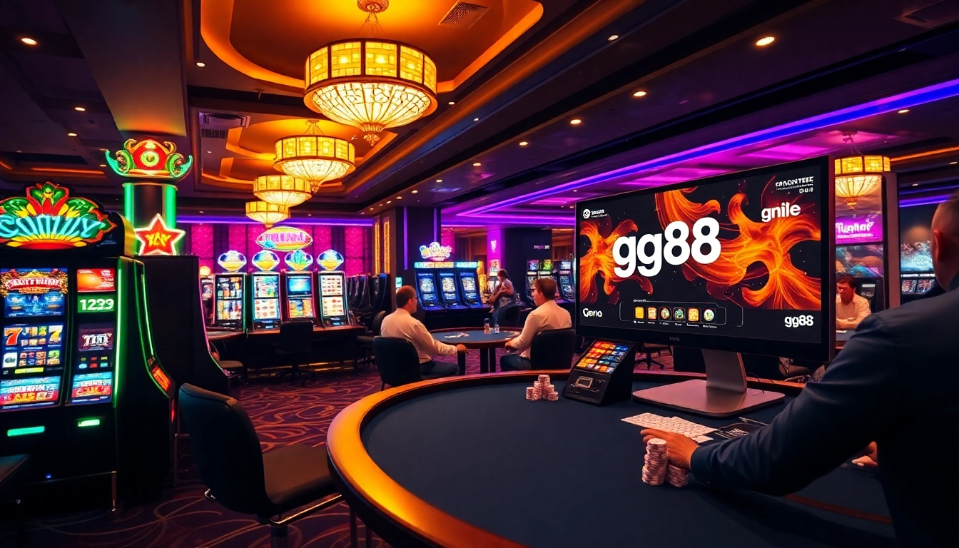 Experience the excitement of gg88 online as players engage with colorful slot machines and elegant card games.