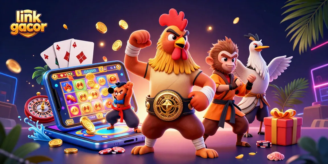 Win big with link gacor in this 3D casino-themed action illustration showcasing vibrant characters and games.