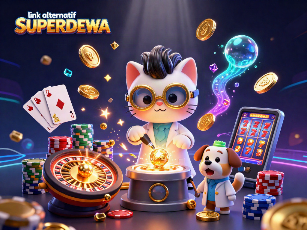 Engage with the link alternatif SUPERDEWA by enjoying a vibrant 3D casino scene filled with dynamic gaming elements.