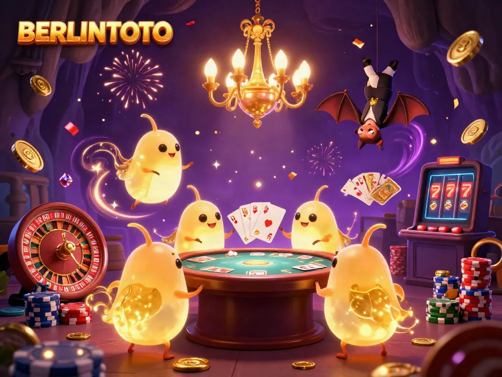 Experience the bright world of BERLINTOTO at a vibrant casino filled with animated glowworms guiding players to winning slots and games.