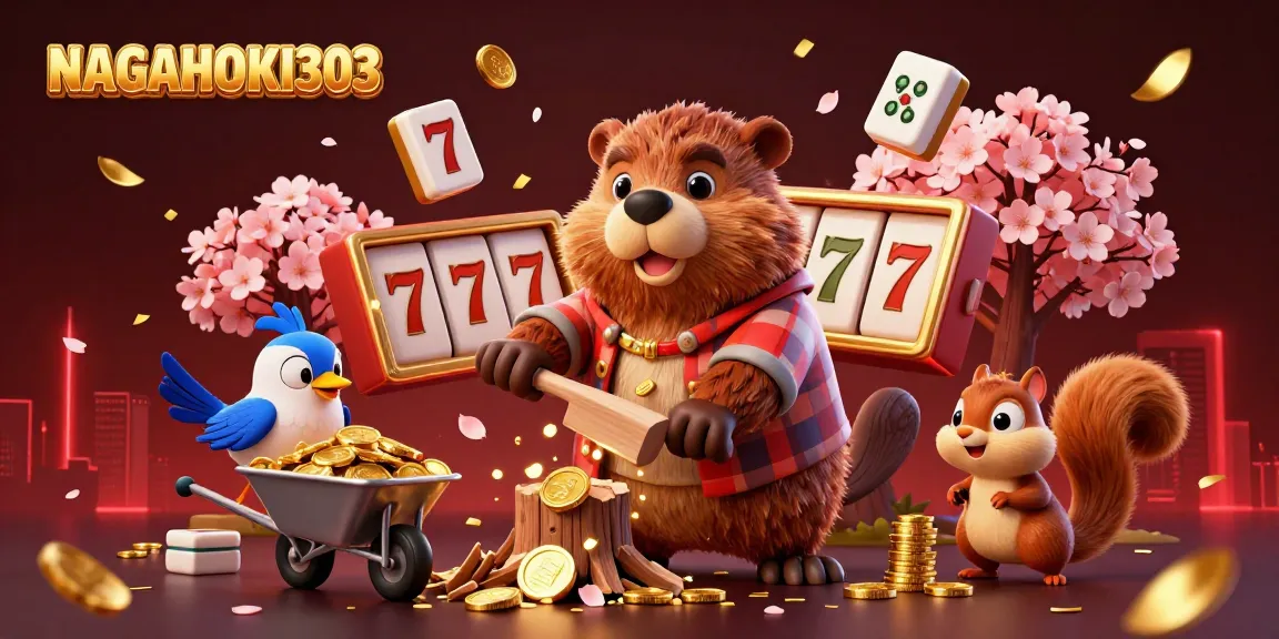 NAGAHOKI303 invites players to enjoy an exciting slots experience with cartoon beavers and golden coins.