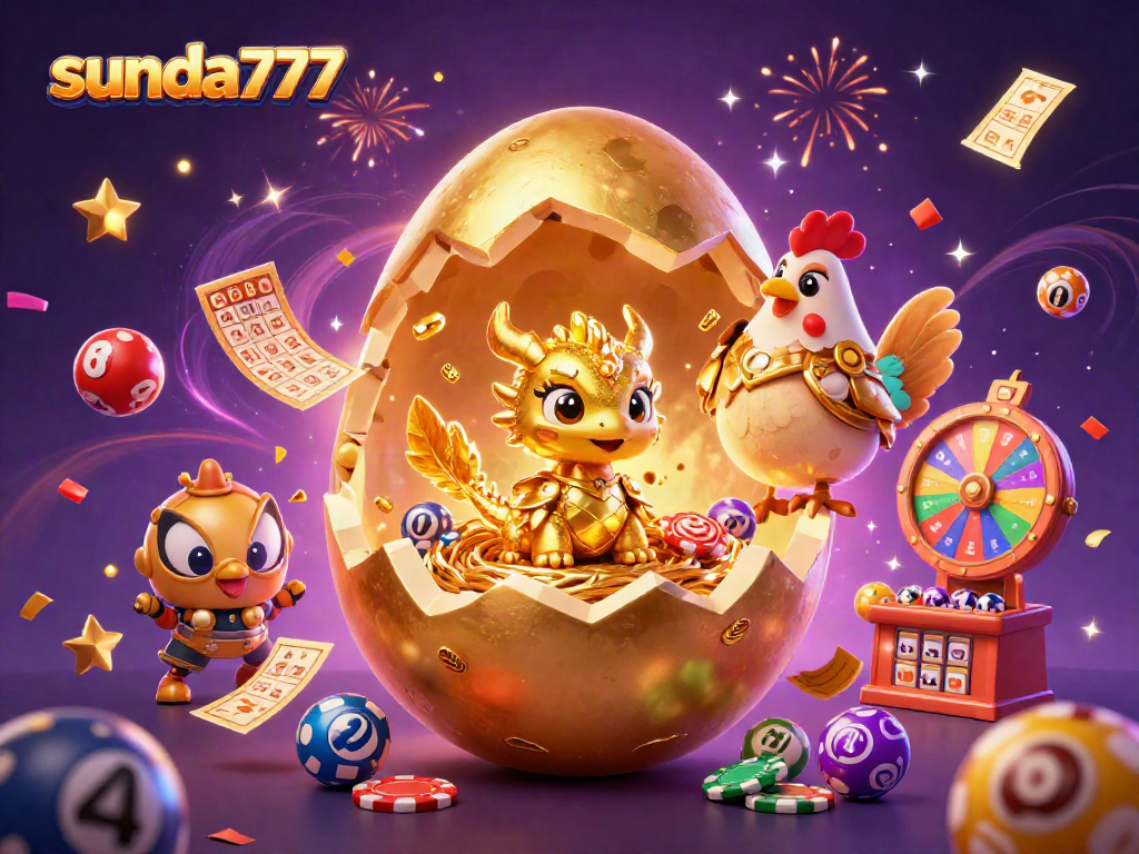 Permainan lotere di sunda777 dengan naga emas dan hiasan kasino yang meriah.
