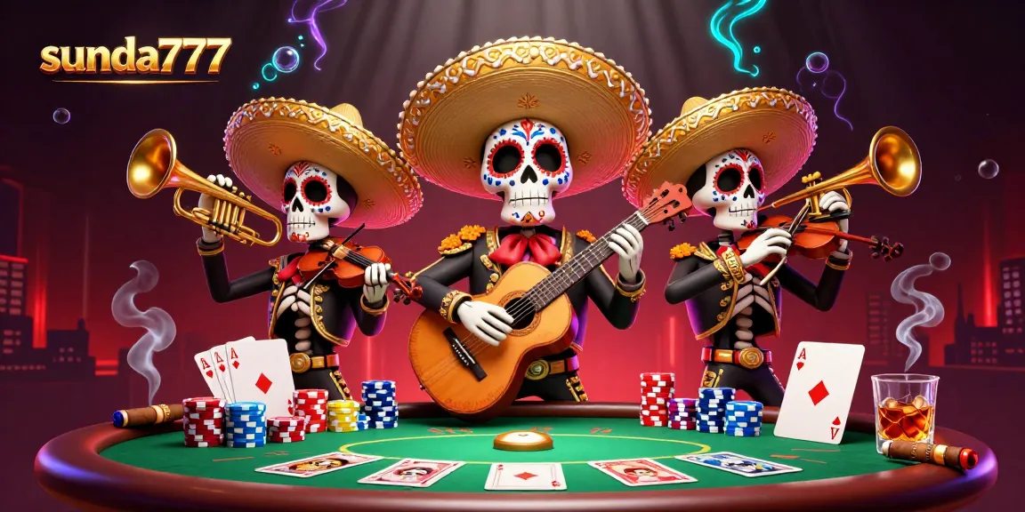 Menggandakan keseruan sunda777 dengan karakter mariachi dan elemen poker yang berwarna-warni.