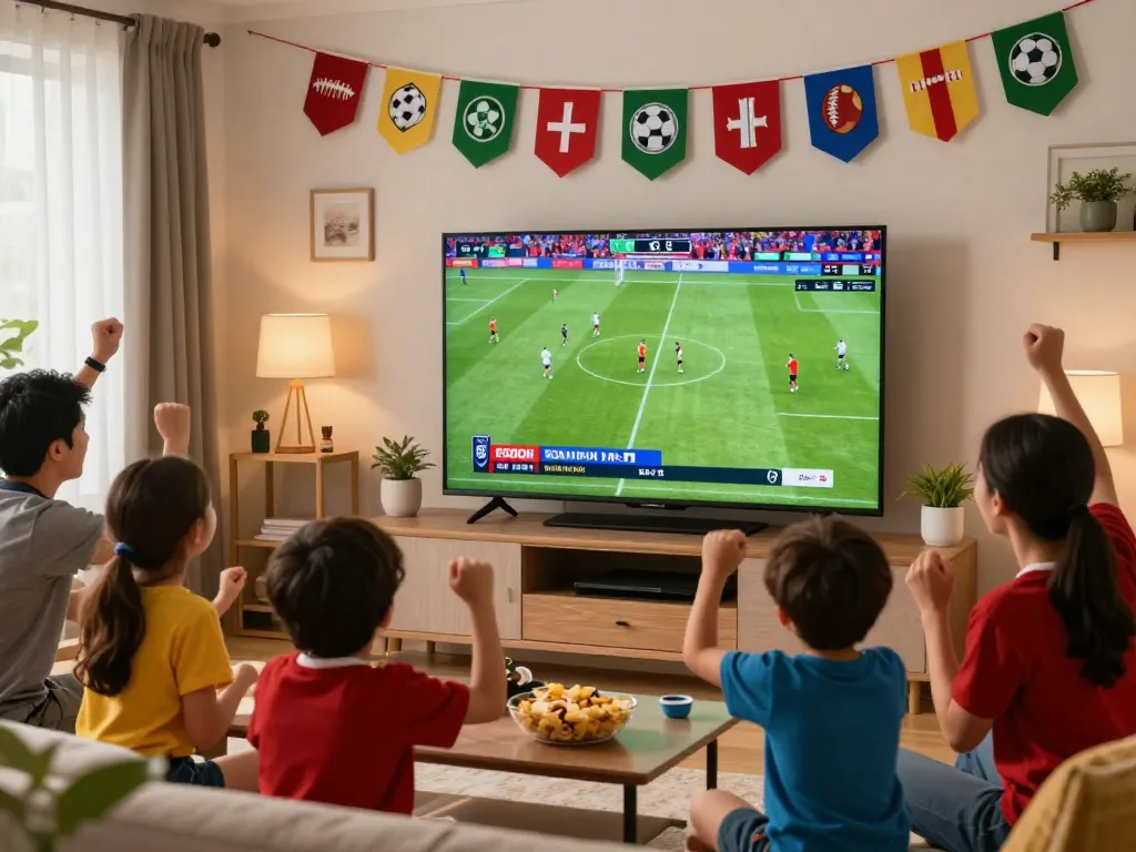 Excited fans enjoying Luong Son TV live football match together in a vibrant setting